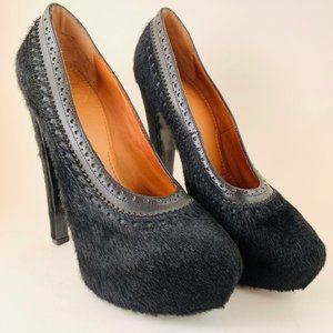 Givenchy Black Pony Brogue Platform Pumps